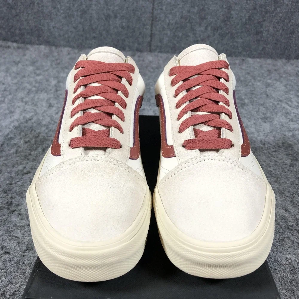 Vans Old Skool Shoes Men 5.5 / Women 7 White Burgundy Leather Suede Low Top - Picture 4 of 16